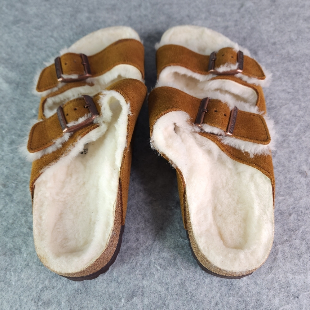 Birkenstock Arizona Shearling-Lined Sandals Mink Suede Natural Shearling 41 10 8 - Picture 5 of 8